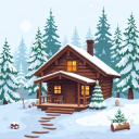 128x128 map picture generated by Pollinations: a wooden cabin in a snowy pine forest